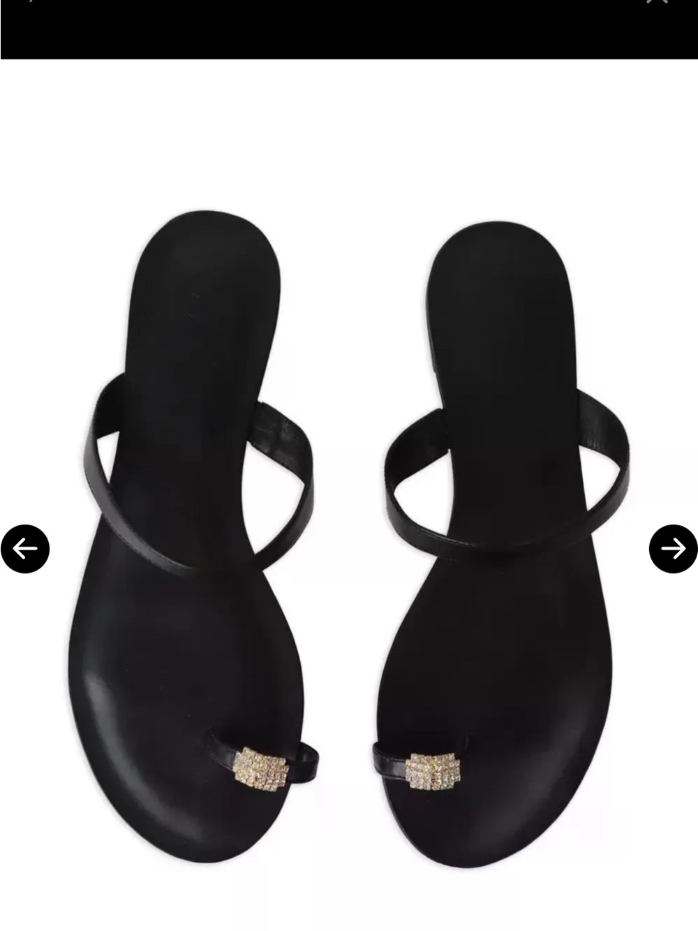 Black Toe-Ring Sandals with Crystal Accent